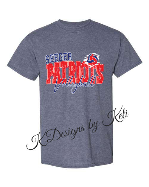 Seeger Patriot Volleyball - Heather Navy - T-Shirt, Long Sleeve T-shirt, Crew Neck or Hooded Sweatshirt