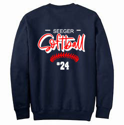 Seeger Patriots Softball W/ player # - Tshirt, Long Sleeve Tshirt, Crew Neck or Hooded Sweatshirt