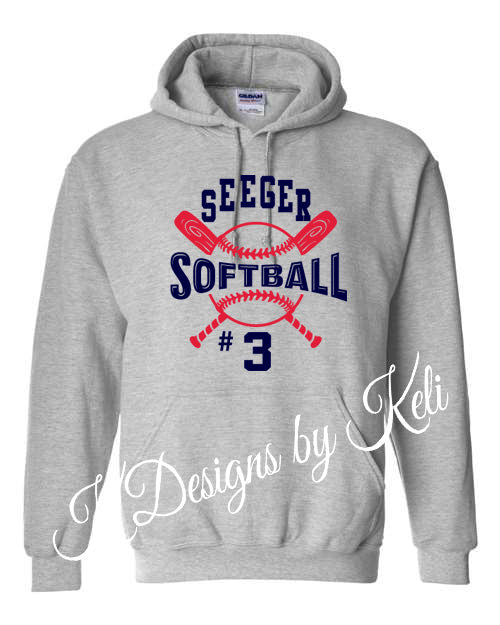 Seeger Softball - Sport Gray - Tshirt, Longsleeve T, Crewneck, or Hooded Sweatshirt - Customized