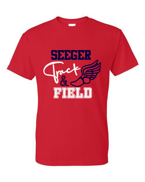 Seeger Patriots Track & Field - Red - T-Shirt, Long Sleeve T-shirt, Crew Neck or Hooded Sweatshirt