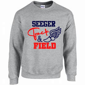 Seeger Patriots Track & Field - Grey - T-Shirt, Long Sleeve T-shirt, Crew Neck or Hooded Sweatshirt