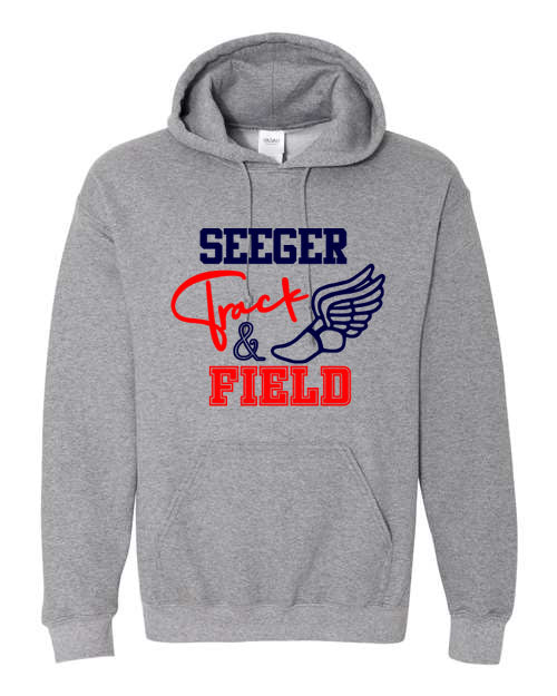 Seeger Patriots Track & Field - Grey - T-Shirt, Long Sleeve T-shirt, Crew Neck or Hooded Sweatshirt