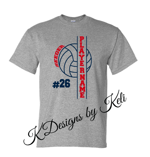 Seeger Patriot Volleyball - Personalized by Player - Sport Grey - Tshirt, Longsleeve T, Crewneck, or Hooded Sweatshirt