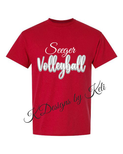 Seeger Volleyball - Red - T-Shirt, Long Sleeve T-shirt, Crew Neck or Hooded Sweatshirt