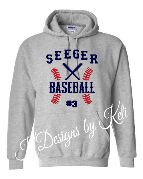 Seeger Baseball - Sport Gray - Tshirt, Longsleeve T, Crewneck, or Hooded Sweatshirt - Customized
