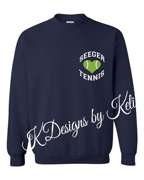 Seeger Tennis - Navy - Front Only - Tshirt, Longsleeve T, Crewneck, or Hooded Sweatshirt