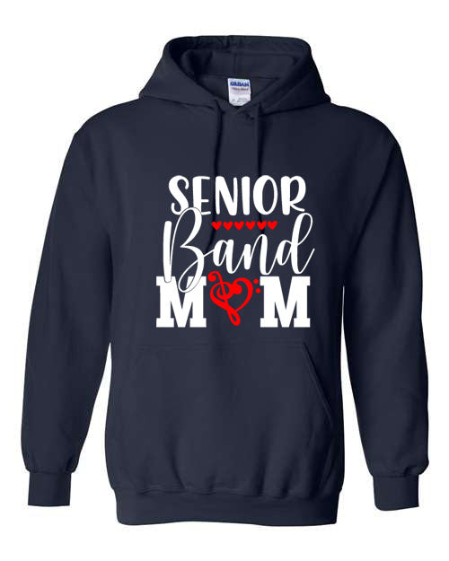 Senior Band Mom - Navy- T-Shirt, Long Sleeve T-shirt, Crew Neck or Hooded Sweatshirt