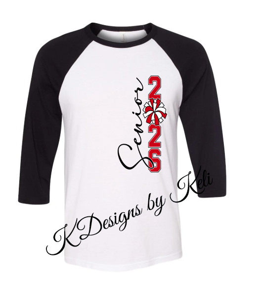Senior Cheer - Red and Black - T- shirt, Long sleeve T, Crewneck, or Hooded Sweatshirt, Baseball T