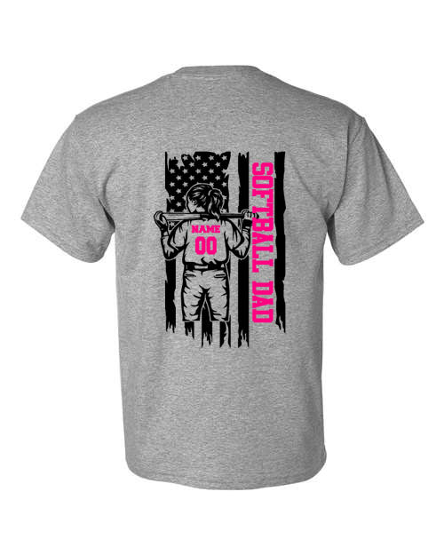 Softball Dad - Front and Back Personalized - Tshirt - Choose Color of Shirt and Leave design color choice in the notes section