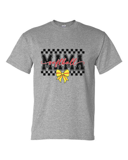 Softball Mama Bow - Grey - Tshirt, Longsleeve T, Crewneck, or Hooded Sweatshirt (Copy)