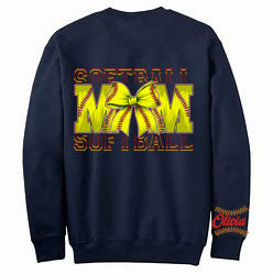 Softball Mom Bow - With Sleeve personalization - Front and Sleeve - Grey or Black - Tshirt, Longsleeve T, Crewneck, or Hooded Sweatshirt