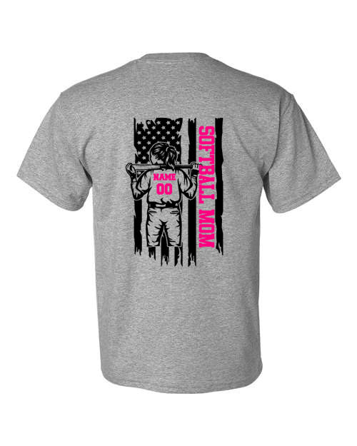 Softball Mom - Front and Back Personalized - Tshirt - Choose Color of Shirt and Leave design color choice in the notes section