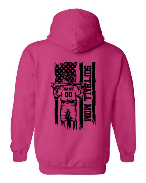 Softball Mom - Front and Back Personalized - Hooded Sweatshirt - Choose Color of Shirt and Leave design color choice in the notes section