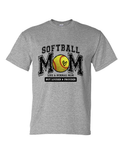 Softball Mom - Grey - Tshirt, Longsleeve T, Crewneck, or Hooded Sweatshirt