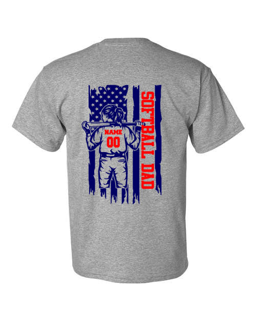 Softball Dad - Front and Back Personalized - Tshirt - Choose Color of Shirt and Leave design color choice in the notes section