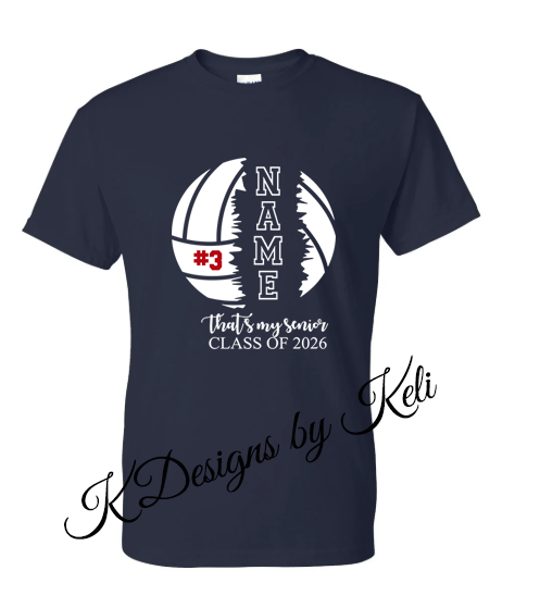 Senior Volleyball Parent - Navy - T- shirt, Long sleeve T, Crewneck, or Hooded Sweatshirt