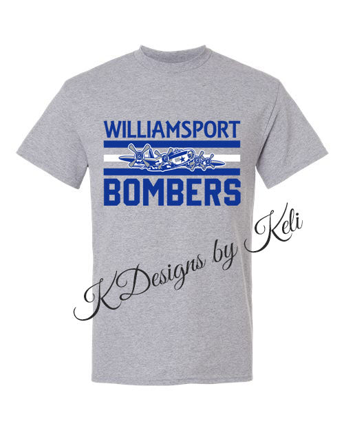Williamsport Bombers - 2026 - Design#1 - Sport Grey - T-Shirt, Crew Neck, or Hooded Sweatshirt
