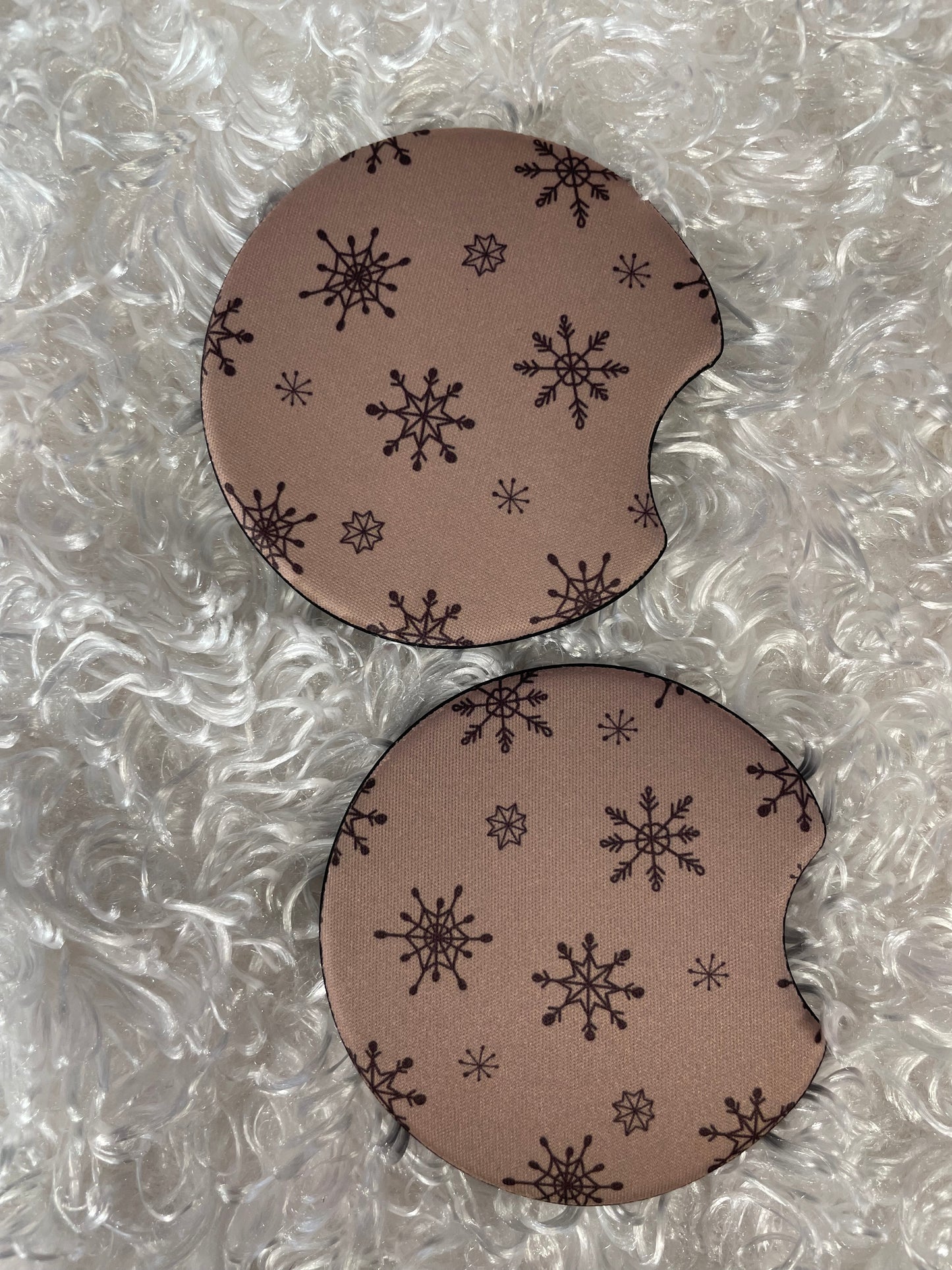 Car Coasters - Set of 2 - Tan snowflakes