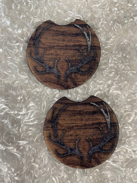 Car Coasters - Set of 2 - brown rustic antlers