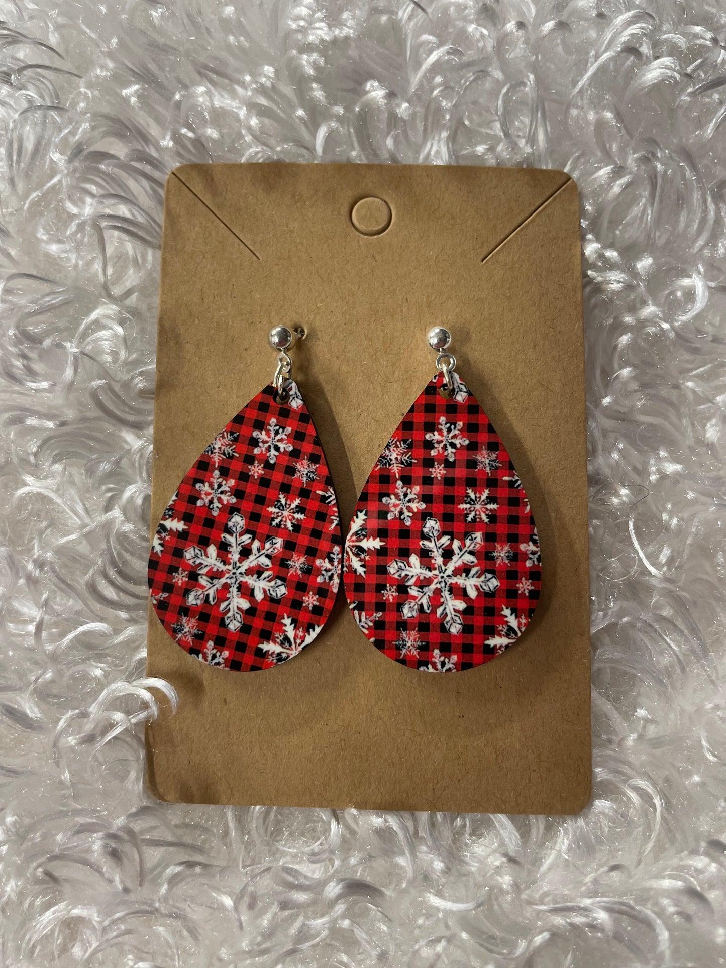 Buffalo plaid with snowflakes earrings