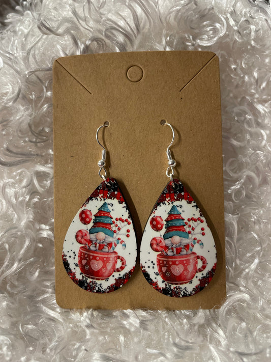 Gnome in a cup teardrop earrings