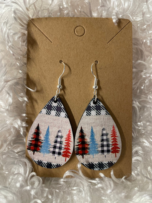 Plaid 4 Christmas tree teardrop earrings