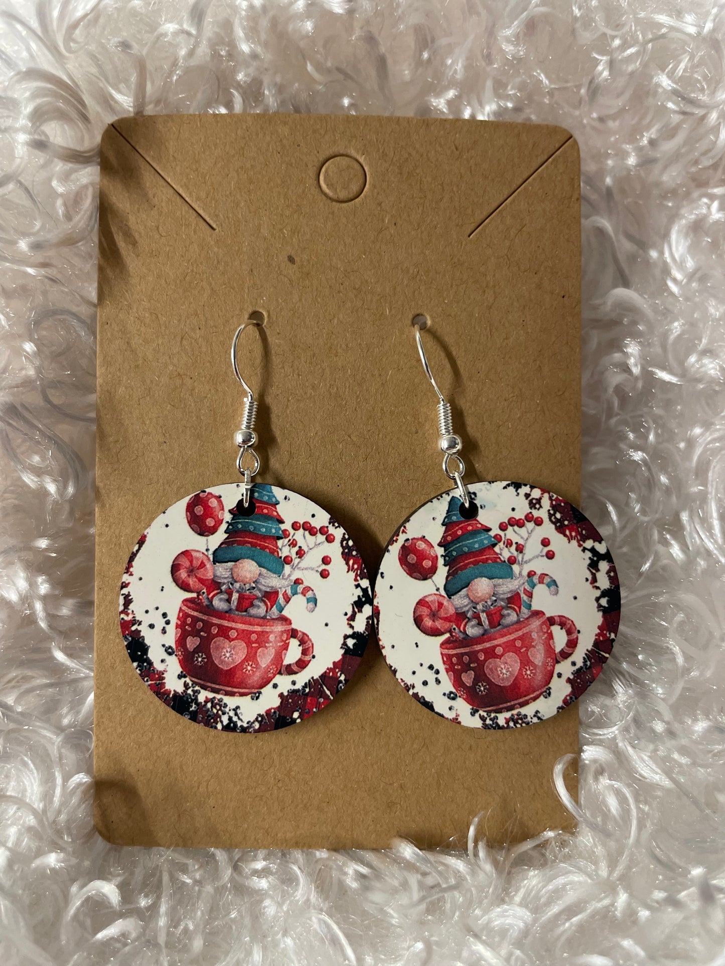 Gnome in a cup circle earrings