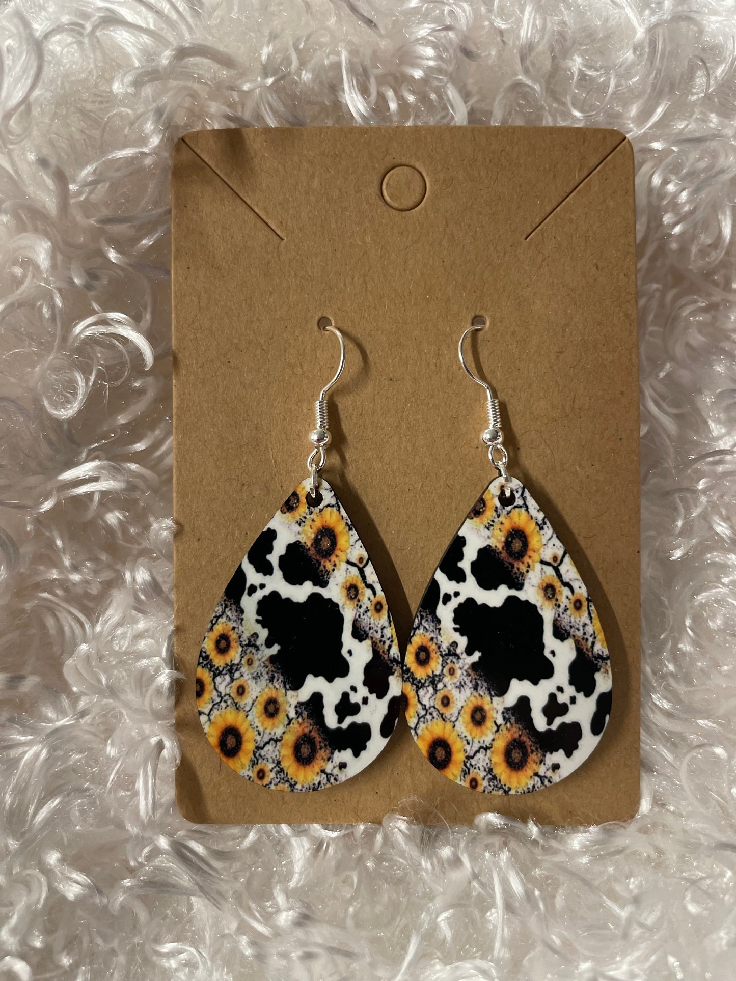 Cowhide with sunflower teardrop earrings