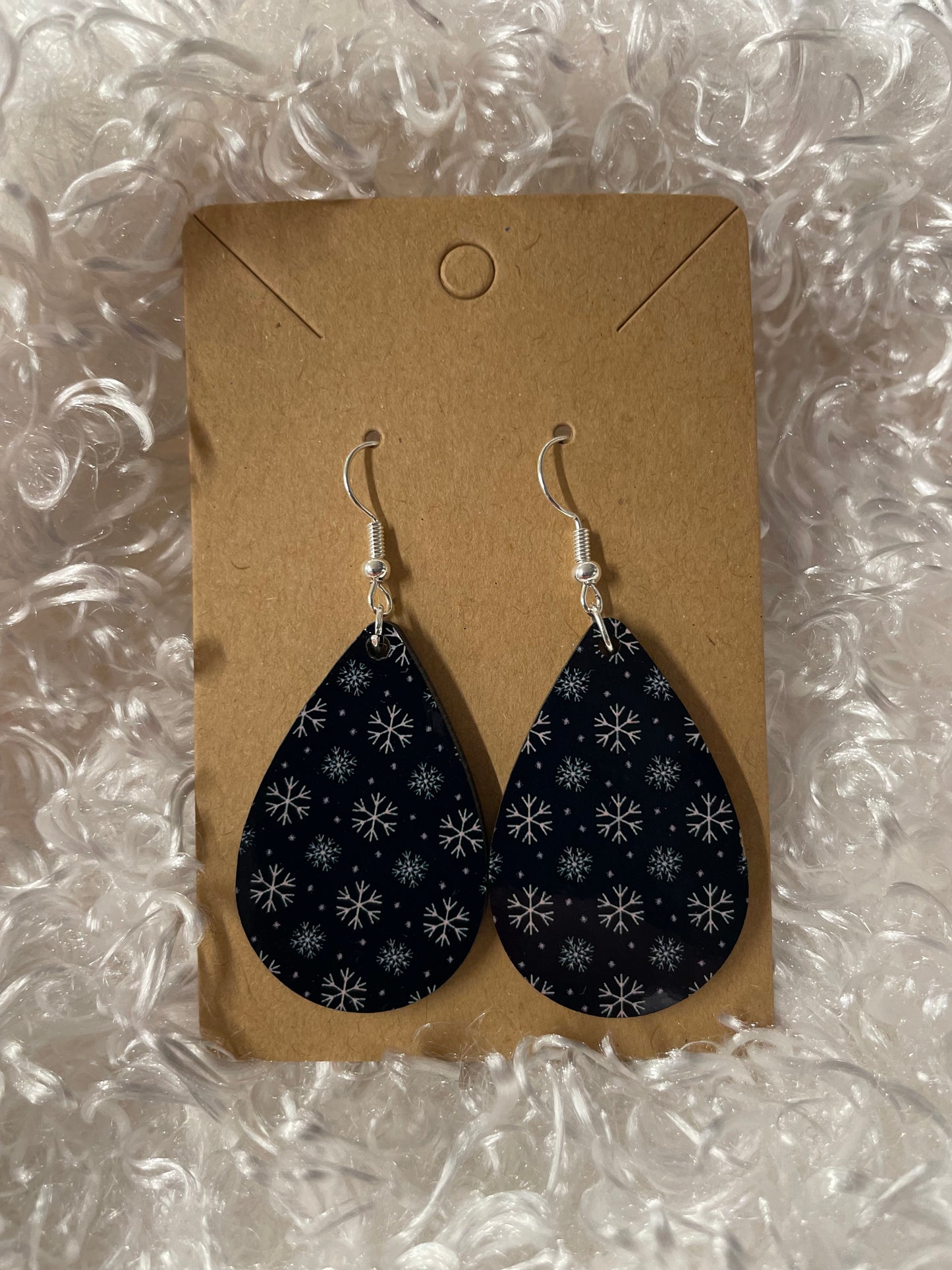 Navy with tiny snowflakes teardrop earrings