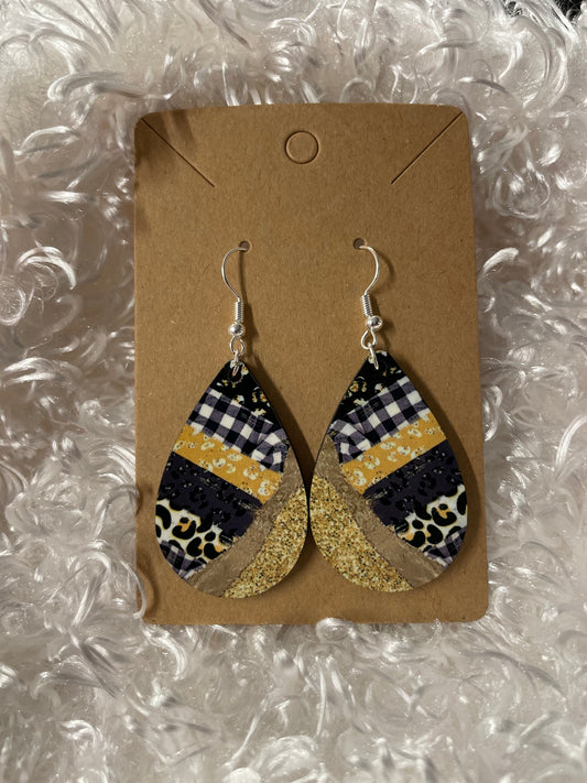 Gold, Black, and White teardrop earrings