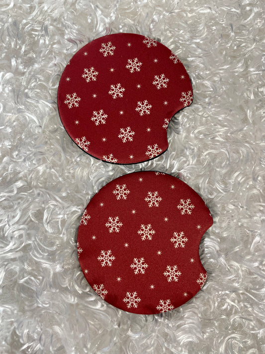 Car Coasters - Set of 2 - Red and White Snowflake