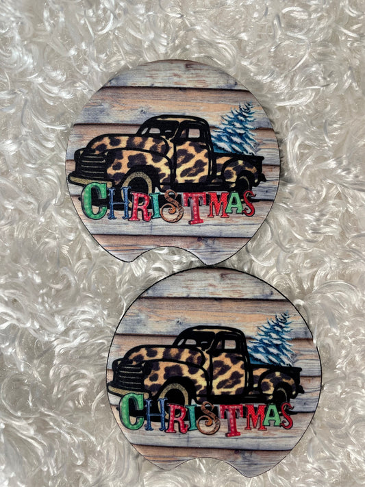 Car Coasters - Set of 2 - Cheetah Truck Christmas