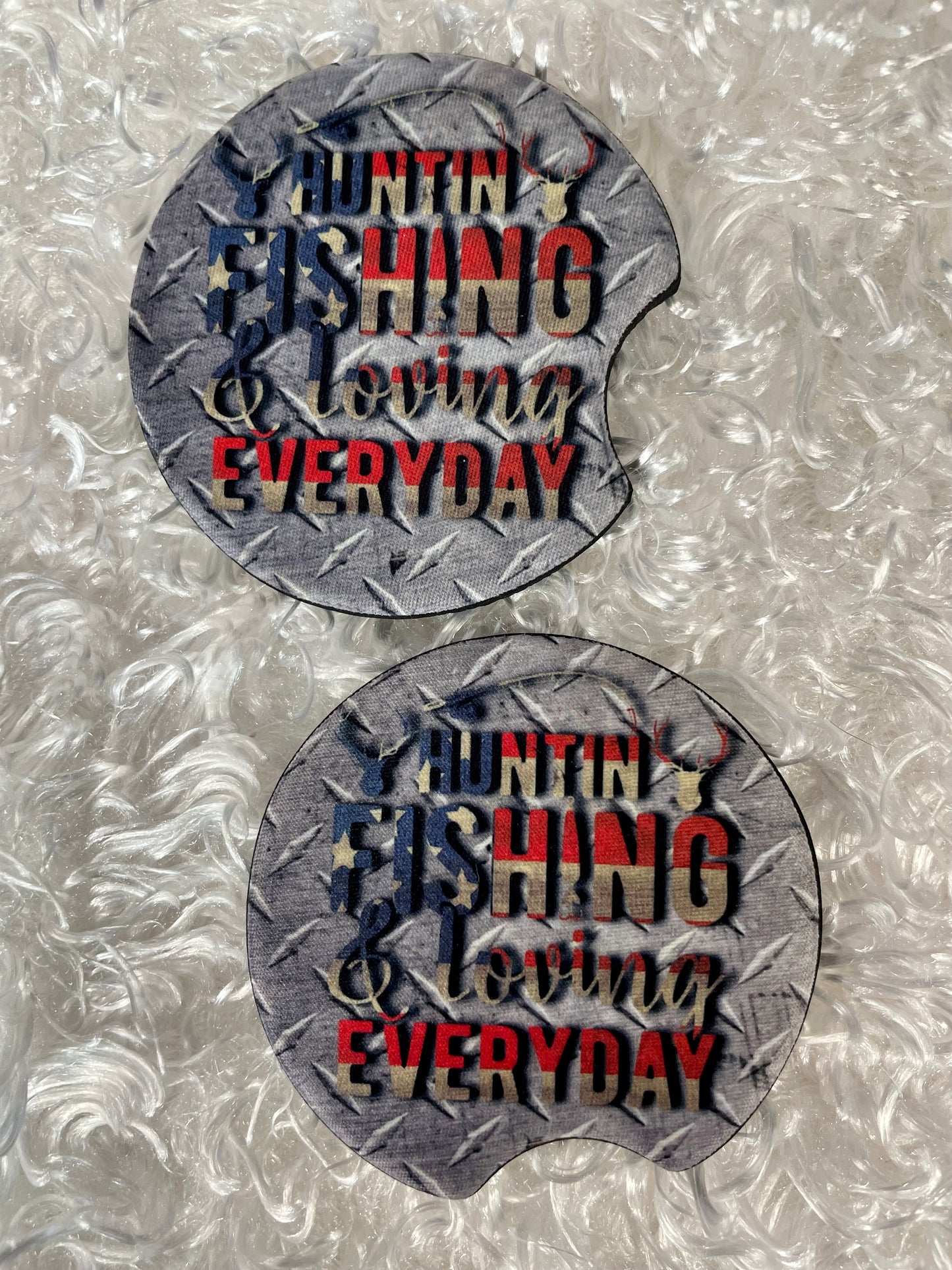 Car Coasters - Set of 2 - Hunting Fishing Loving Everyday