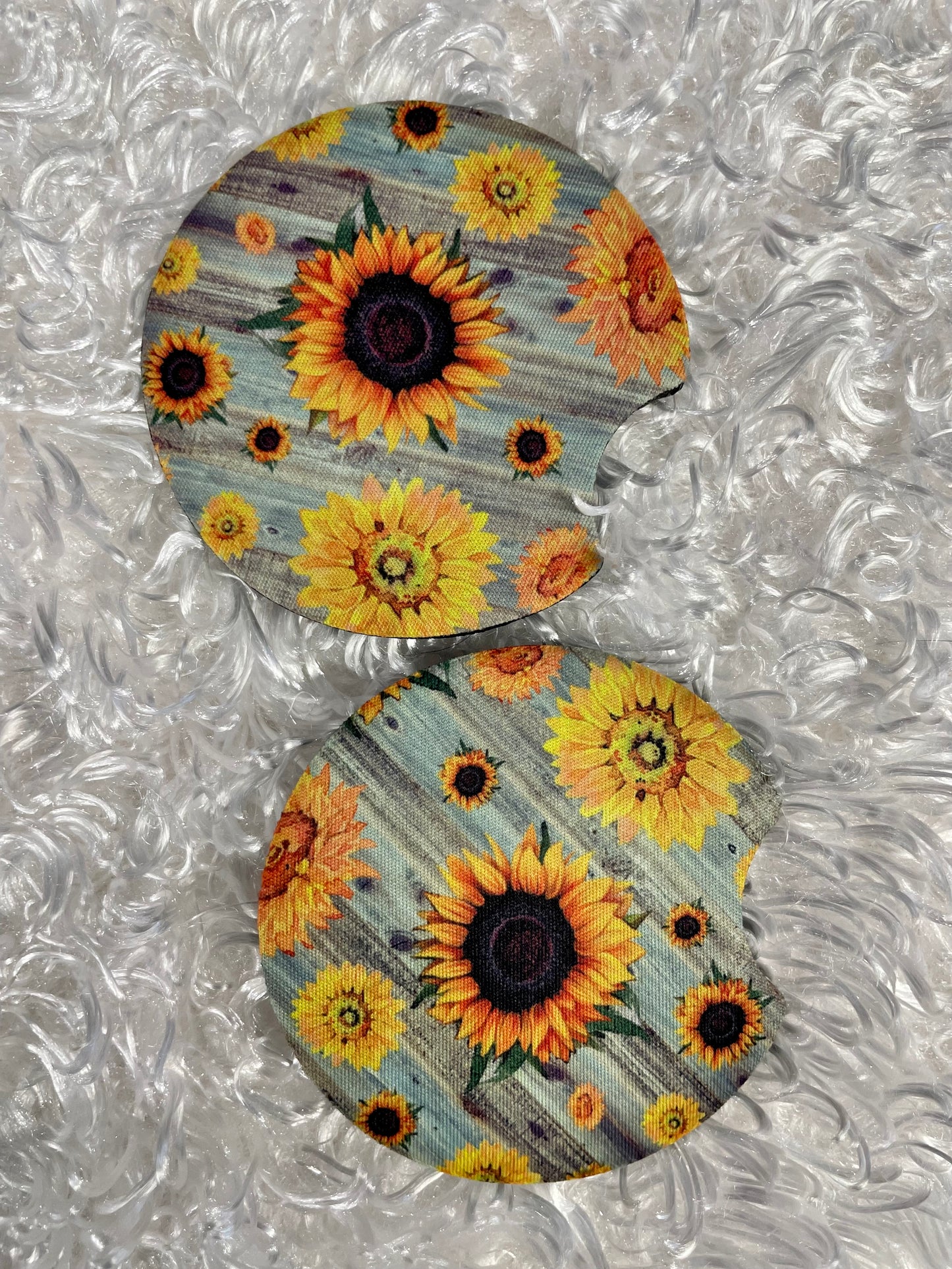 Car Coasters - Set of 2 - Wooden Sunflowers