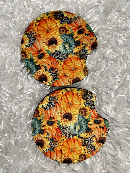 Car Coasters - Set of 2 -pumpkins and sunflowers