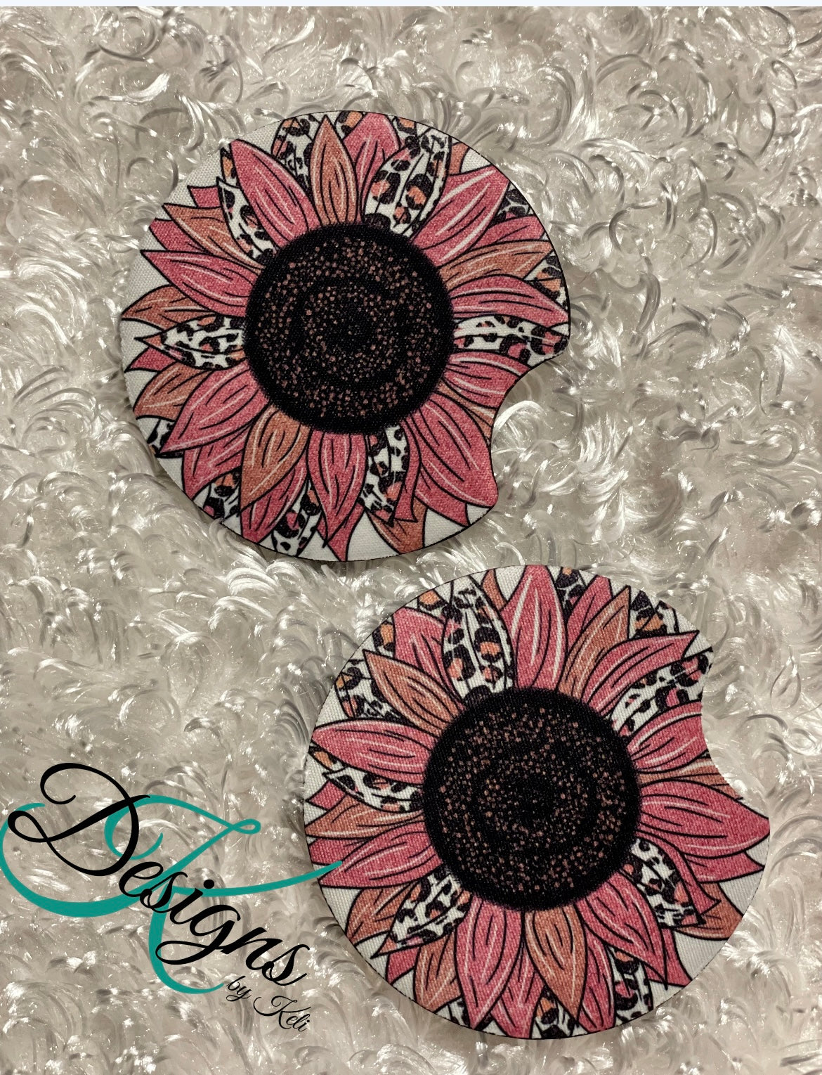 Car Coasters - Set of 2 - Pink Sunflowers