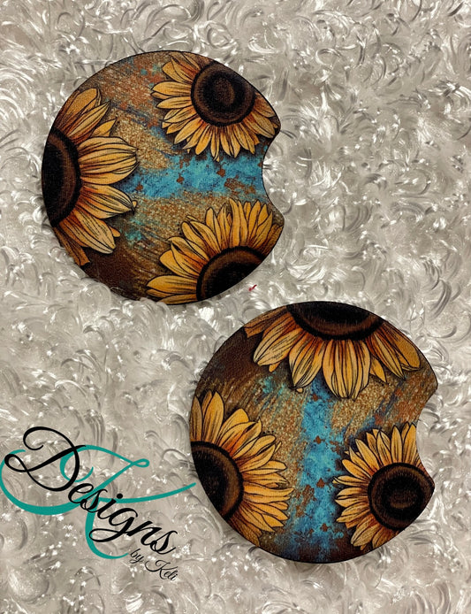 Car Coasters - Set of 2 - Sunflowers