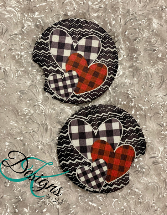 Car Coasters - Set of 2 - Love - Buffalo Plaid Hearts 2