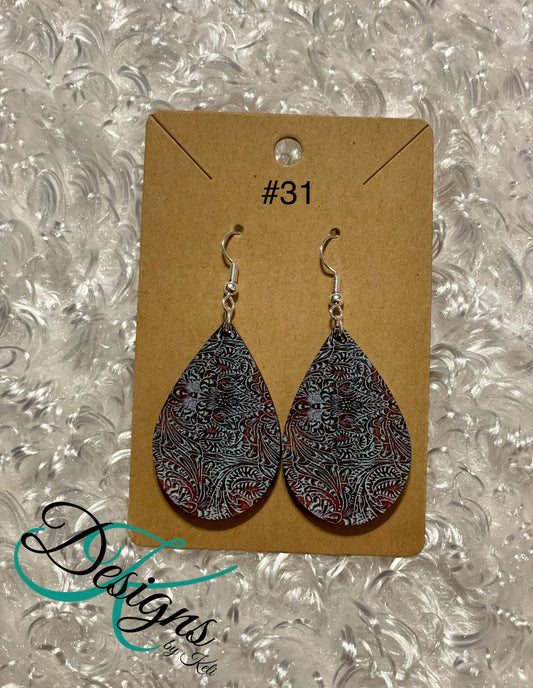 Teal. Black and Brown Western Earrings